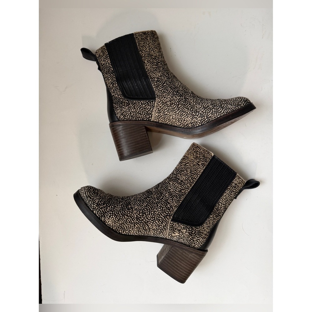 Ugg Camden Exotic Chelsea Ankle Boots Leather Calf Hair Dotted Black & Cream 9